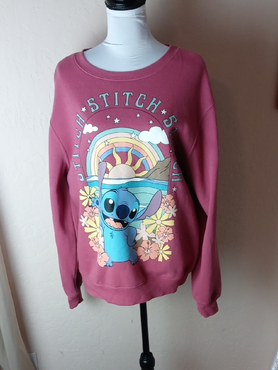Disney Sweaters - Disney Stitch Pink Rainbow Graphic Crewneck Sweatshirt